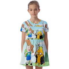 Adventure Time Finn And Jake Cartoon Network Parody Kids  Short Sleeve Pinafore Style Dress by Sarkoni