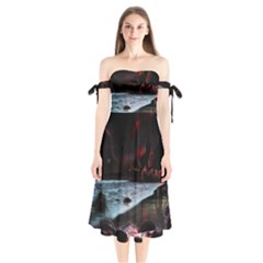 Artistic Creepy Dark Evil Fantasy Halloween Horror Psychedelic Scary Spooky Shoulder Tie Bardot Midi Dress by Sarkoni