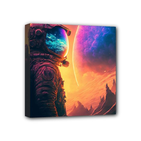 Illustration Trippy Psychedelic Astronaut Landscape Planet Mountains Mini Canvas 4  X 4  (stretched) by Sarkoni