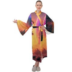 Illustration Trippy Psychedelic Astronaut Landscape Planet Mountains Maxi Velvet Kimono by Sarkoni