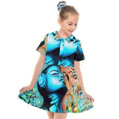 Color Detail Dream Fantasy Neon Psychedelic Teaser Kids  Short Sleeve Shirt Dress by Sarkoni