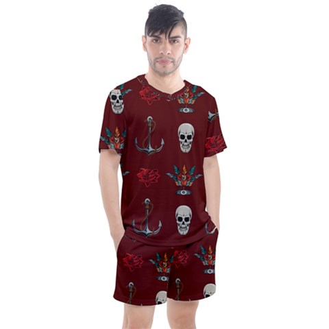 Tattoo Old School Background Pattern Men s Mesh T-shirt And Shorts Set by Bedest