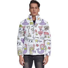 Fantasy Things Doodle Style Vector Illustration Men s Puffer Bubble Jacket Coat by Bedest