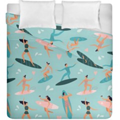 Beach Surfing Surfers With Surfboards Surfer Rides Wave Summer Outdoors Surfboards Seamless Pattern Duvet Cover Double Side (king Size) by Bedest