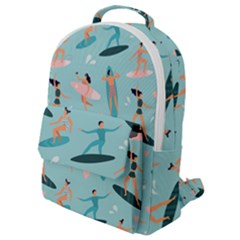 Beach Surfing Surfers With Surfboards Surfer Rides Wave Summer Outdoors Surfboards Seamless Pattern Flap Pocket Backpack (small) by Bedest