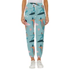 Beach Surfing Surfers With Surfboards Surfer Rides Wave Summer Outdoors Surfboards Seamless Pattern Women s Cropped Drawstring Pants by Bedest