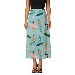 Beach Surfing Surfers With Surfboards Surfer Rides Wave Summer Outdoors Surfboards Seamless Pattern Classic Midi Chiffon Skirt by Bedest