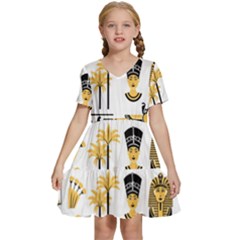 Egypt Symbols Decorative Icons Set Kids  Short Sleeve Tiered Mini Dress by Bedest