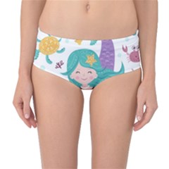 Set Cute Mermaid Seaweeds Marine In Habitants Mid-waist Bikini Bottoms by Bedest