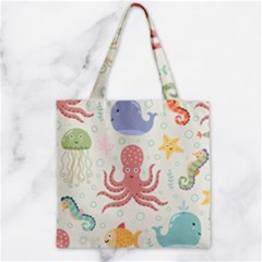 Underwater Seamless Pattern Light Background Funny Zipper Grocery Tote Bag by Bedest