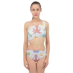 Underwater Seamless Pattern Light Background Funny Spliced Up Two Piece Swimsuit by Bedest