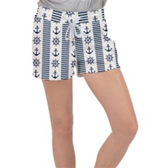 Nautical Seamless Pattern Vector Illustration Women s Velour Lounge Shorts by Bedest