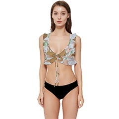 Camels Cactus Desert Pattern Low Cut Ruffle Edge Bikini Top by Hannah976