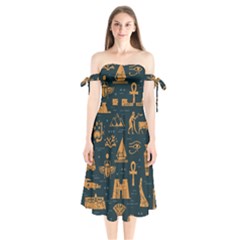 Dark Seamless Pattern Symbols Landmarks Signs Egypt Art Shoulder Tie Bardot Midi Dress by Hannah976