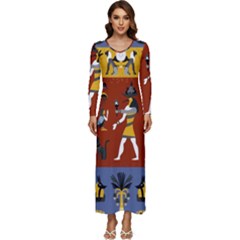 Ancient Egyptian Religion Seamless Pattern Long Sleeve Longline Maxi Dress by Hannah976