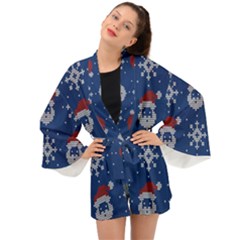 Santa Clauses Wallpaper Long Sleeve Kimono by artworkshop