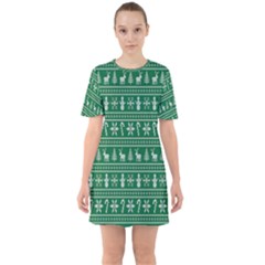 Wallpaper Ugly Sweater Backgrounds Christmas Sixties Short Sleeve Mini Dress by artworkshop