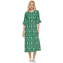 Wallpaper Ugly Sweater Backgrounds Christmas Double Cuff Midi Dress by artworkshop