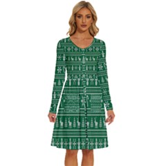 Wallpaper Ugly Sweater Backgrounds Christmas Long Sleeve Dress With Pocket by artworkshop