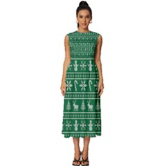 Wallpaper Ugly Sweater Backgrounds Christmas Sleeveless Round Neck Midi Dress by artworkshop