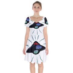 Alien Unidentified Flying Object Ufo Short Sleeve Bardot Dress by Sarkoni