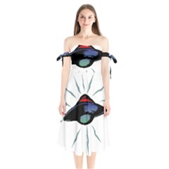 Alien Unidentified Flying Object Ufo Shoulder Tie Bardot Midi Dress by Sarkoni