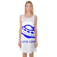 Unidentified Flying Object Ufo Alien We Are Coming Sleeveless Satin Nightdress by Sarkoni