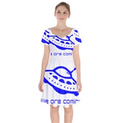 Unidentified Flying Object Ufo Alien We Are Coming Short Sleeve Bardot Dress by Sarkoni