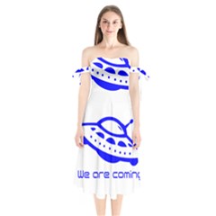 Unidentified Flying Object Ufo Alien We Are Coming Shoulder Tie Bardot Midi Dress by Sarkoni