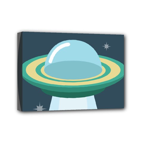 Illustration Ufo Alien  Unidentified Flying Object Mini Canvas 7  X 5  (stretched) by Sarkoni