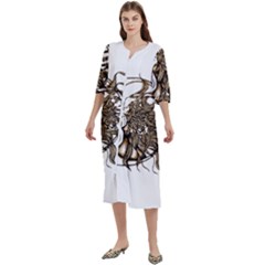 Psychedelic Art Drawing Sun And Moon Head Fictional Character Women s Cotton 3/4 Sleeve Night Gown by Sarkoni