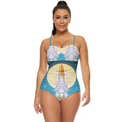 Space Exploration Illustration Retro Full Coverage Swimsuit by Bedest