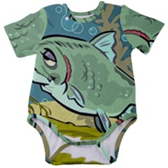 Fish Hook Worm Bait Water Hobby Baby Short Sleeve Bodysuit by Sarkoni