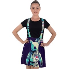 Bear Astronaut Futuristic Velvet Suspender Skater Skirt by Bedest