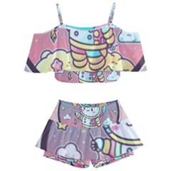 Boy Astronaut Cotton Candy Kids  Off Shoulder Skirt Bikini by Bedest