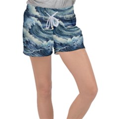 Waves Storm Sea Moon Landscape Women s Velour Lounge Shorts by Bedest