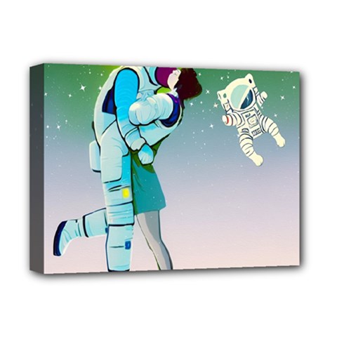 Astronaut Cat Retro Cute Alien Deluxe Canvas 16  X 12  (stretched)  by Bedest