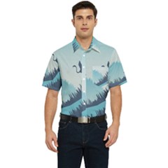 Swan Flying Bird Wings Waves Grass Men s Short Sleeve Pocket Shirt  by Bedest