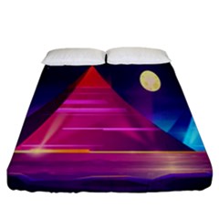 Egyptian Pyramids Night Landscape Cartoon Fitted Sheet (california King Size) by Ndabl3x