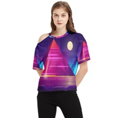 Egyptian Pyramids Night Landscape Cartoon One Shoulder Cut Out T-shirt by Ndabl3x