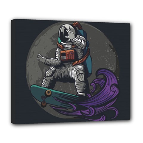 Illustration Astronaut Cosmonaut Paying Skateboard Sport Space With Astronaut Suit Deluxe Canvas 24  X 20  (stretched) by Ndabl3x