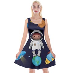 Boy Spaceman Space Rocket Ufo Planets Stars Reversible Velvet Sleeveless Dress by Ndabl3x