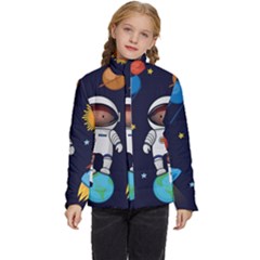 Boy Spaceman Space Rocket Ufo Planets Stars Kids  Puffer Bubble Jacket Coat by Ndabl3x