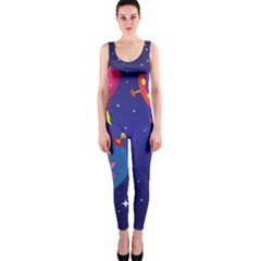 Cartoon Funny Aliens With Ufo Duck Starry Sky Set One Piece Catsuit by Ndabl3x