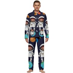 Boy Spaceman Space Rocket Ufo Planets Stars Men s Long Sleeve Velvet Pocket Pajamas Set by Ndabl3x