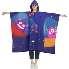 Cartoon Funny Aliens With Ufo Duck Starry Sky Set Women s Hooded Rain Ponchos by Ndabl3x