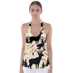 Deer Wildlife Tie Back Tankini Top by Sarkoni