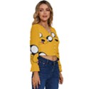 Adventure Time Cartoon Face Funny Happy Toon Long Sleeve V-Neck Top View3