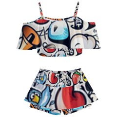 Comical Words Animals Comic Omics Crazy Graffiti Kids  Off Shoulder Skirt Bikini by Bedest