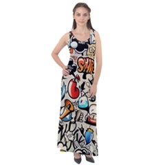 Comical Words Animals Comic Omics Crazy Graffiti Sleeveless Velour Maxi Dress by Bedest